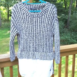 Thakoon 2fer Shirt tail cropped crew neck marled sweater Top Sz L